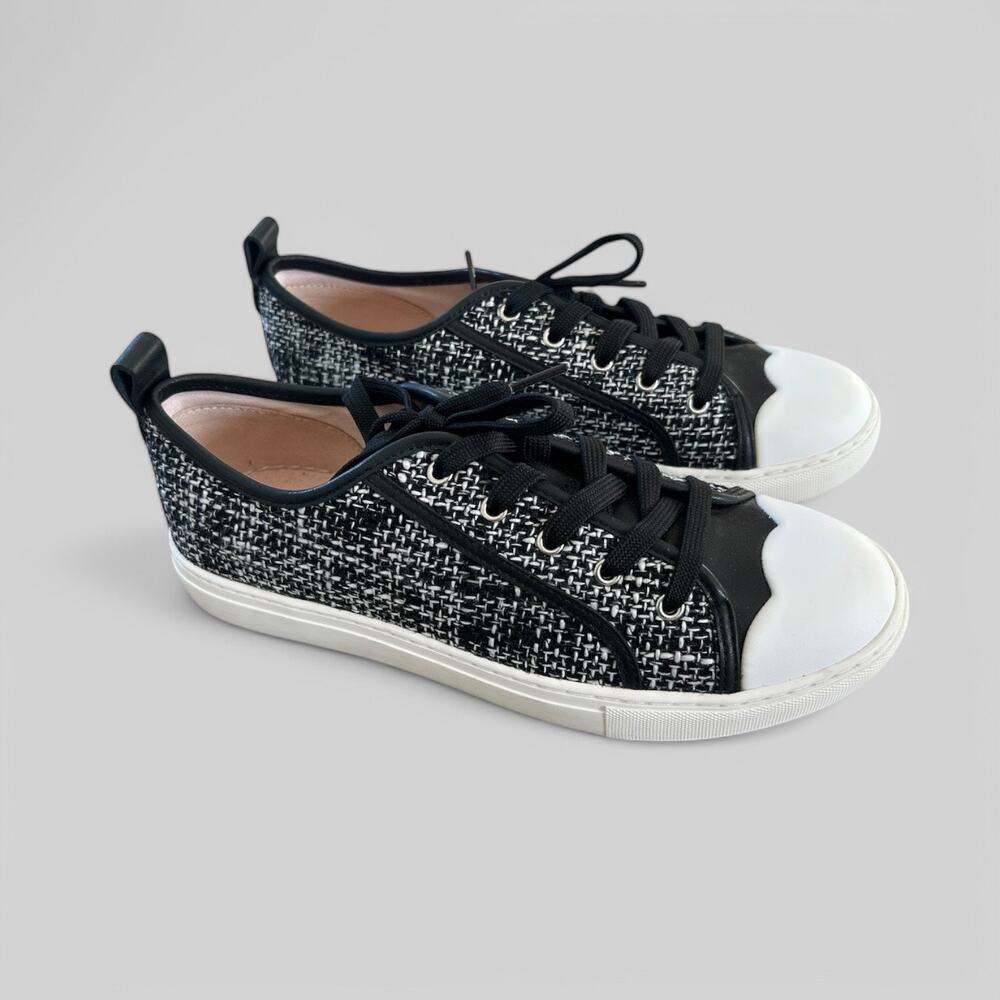 Kate Spade Averly Tweed Scallop Lace up Sneakers Black & White Preppy sz 9 NEW